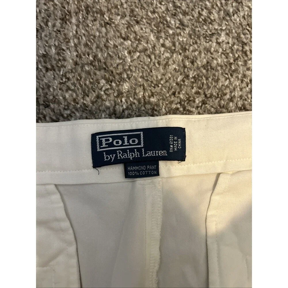 Vintage Polo Ralph Lauren Hammond Pleated Pants 34x32 White Straight Leg NWT 90s